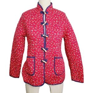 Vintage Quilted Cotton Jacket Red Floral Toggle Front Pockets‎ M Cottagecore